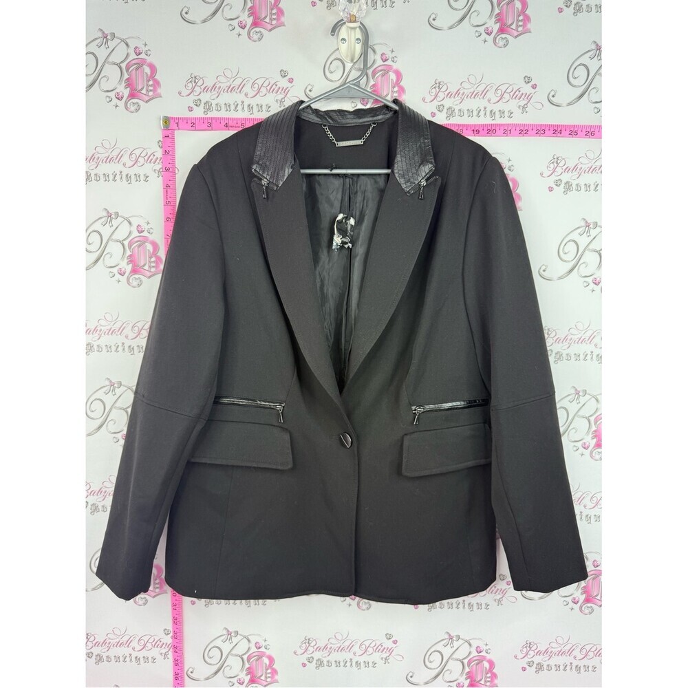 Michel Studio Black Blazer with Faux Leather Collar